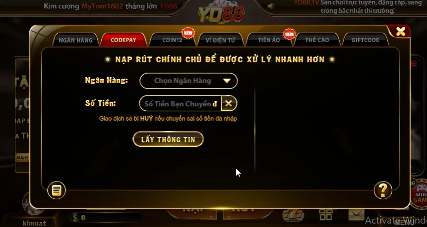 Chính sách nạp rút minh bạch, xử lý nhanh chóng
